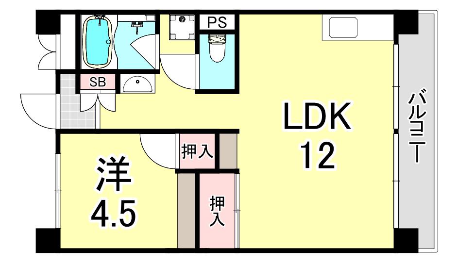 ビレッジハウス南清水タワー1号棟(1LDK/10階)の間取り写真