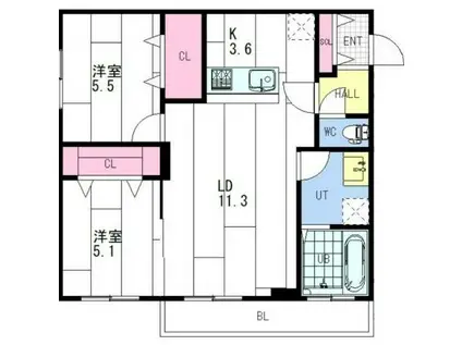 ANGEーSENTIER(2LDK/1階)の間取り写真