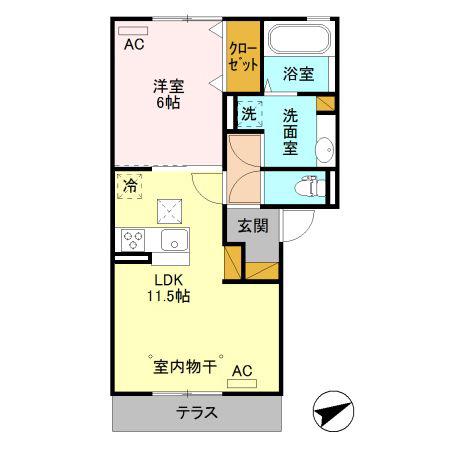 ブエナデルソーレ(1LDK/1階)の間取り写真