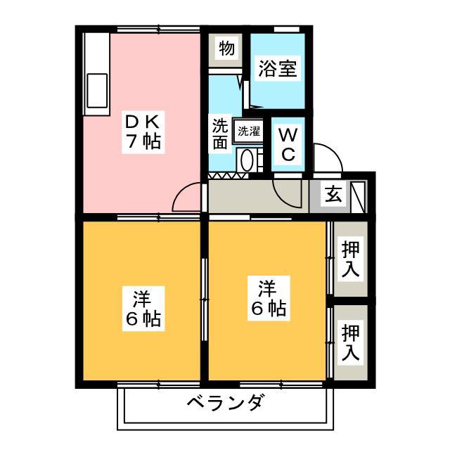 ロイヤルガーデン C棟(2DK/2階)の間取り写真
