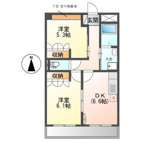 FOUR SEASON(2DK/2階)の間取り写真