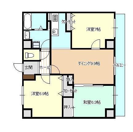 スカイタワー41(3DK/2階)の間取り写真