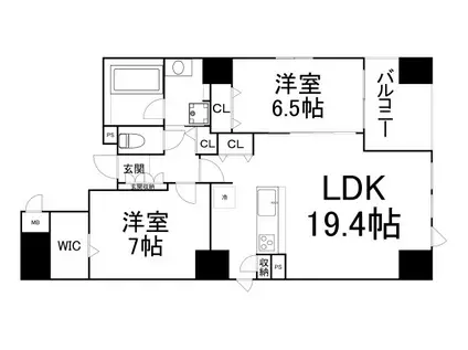 シークレフ北浜(2LDK/9階)の間取り写真