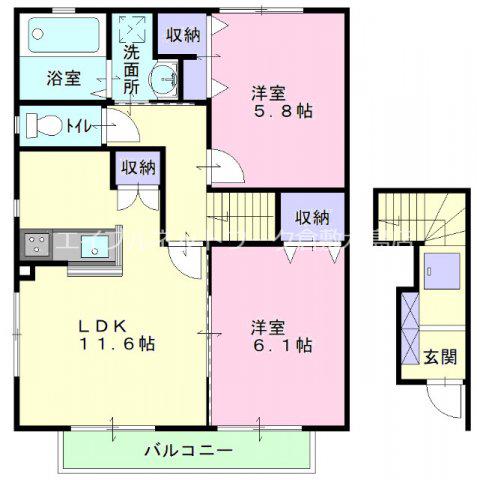 フィカーサ上富井(1LDK/2階)の間取り写真