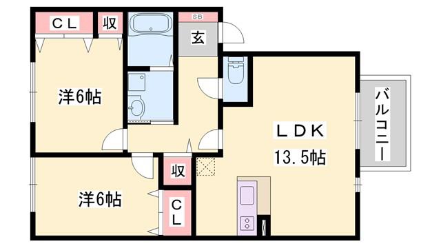 グランモア航 A棟(2LDK/1階)の間取り写真