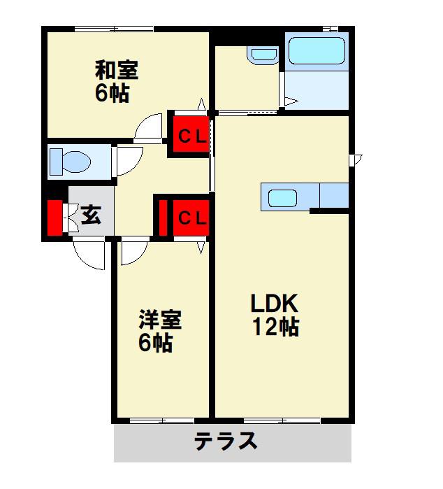 ヴィラ響A棟(2LDK/1階)の間取り写真