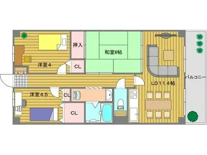 アソシアード御幣島(3LDK/3階)の間取り写真