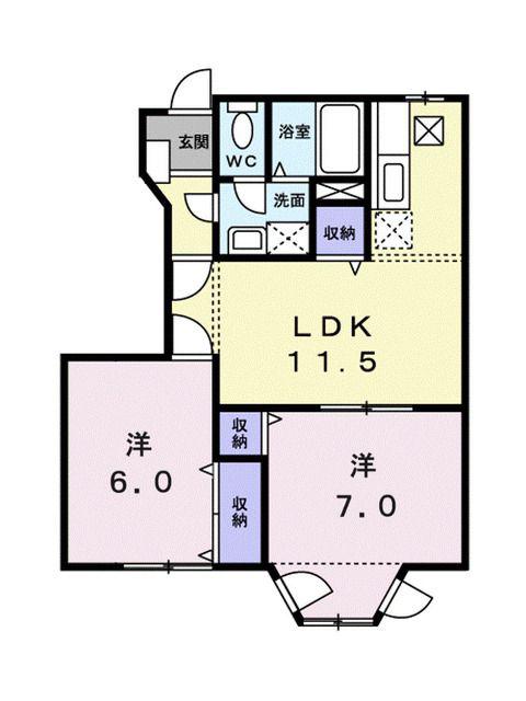 ウエストコートA(2LDK/1階)の間取り写真