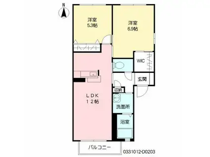 ヴィサージュ本城 D棟(2LDK/2階)の間取り写真