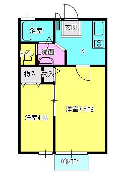 ノーブルワン(2K/1階)の間取り写真