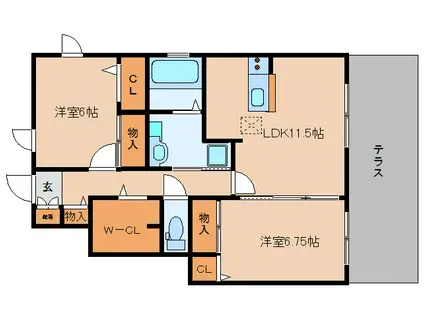 ヴィルヌーブ B棟(2LDK/1階)の間取り写真
