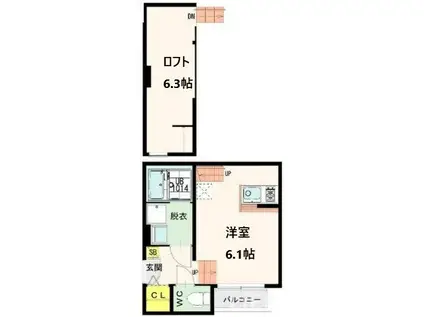 ユナプレイス弓ノ町(ワンルーム/1階)の間取り写真