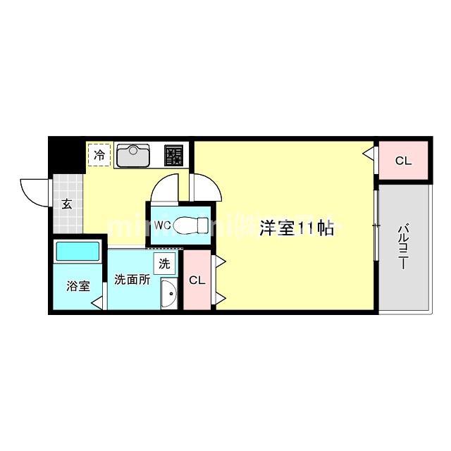 ルアン阿倍野(1K/2階)の間取り写真