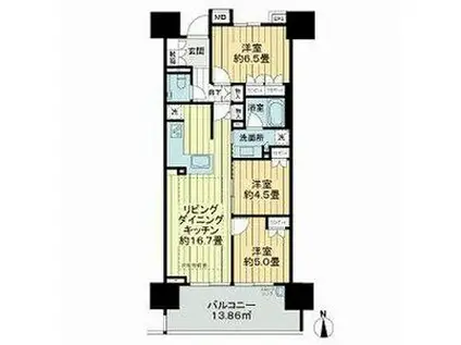 バンベール岐阜ザ・タワー(3LDK/18階)の間取り写真