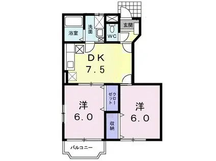 シャンドフルールC(2DK/1階)の間取り写真