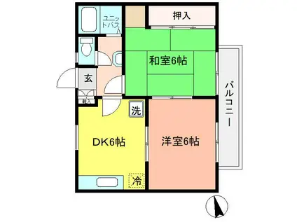 サンシャインヒル(2DK/1階)の間取り写真