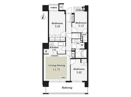 リビオタワー川口ミドリノ(3LDK/12階)の間取り写真