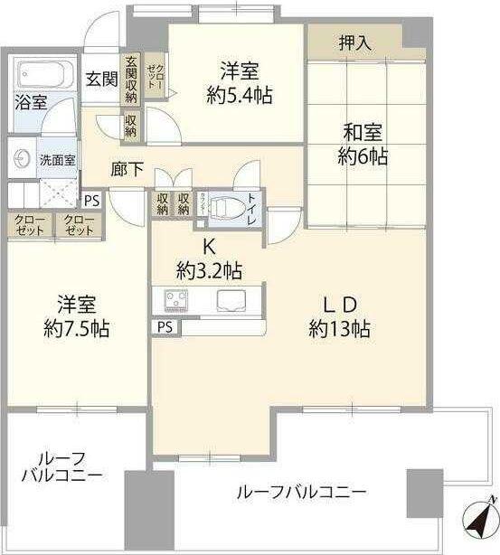 サンリーノ北浦和(3LDK/8階)の間取り写真