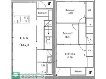 レ・ユノディエールURAWA(3LDK/2階)の間取り写真