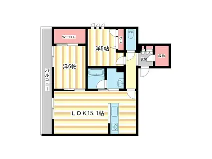 ジェイエイチエスプレミア西大寺(2LDK/2階)の間取り写真