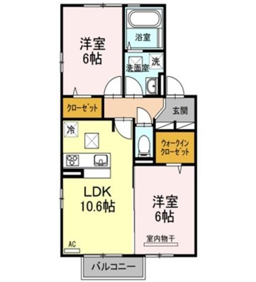 ルナソイア(2LDK/1階)の間取り写真