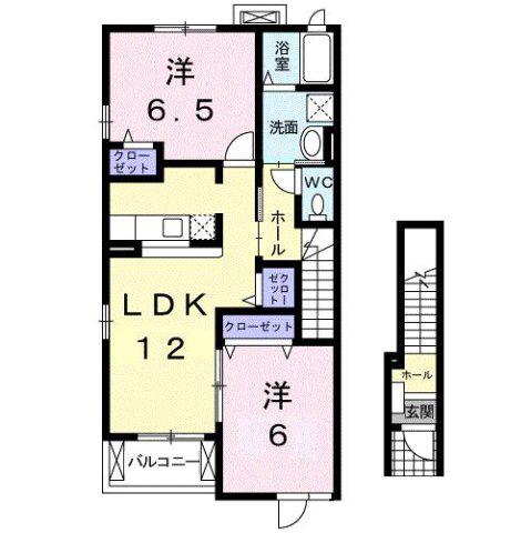 グランデカーサE(2LDK/2階)の間取り写真