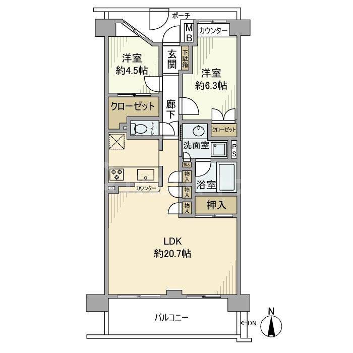 コスモ町屋ロイヤルフォルム(2LDK/2階)の間取り写真