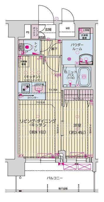 プレリス尼崎レーネヴィア(1LDK/12階)の間取り写真