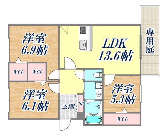 エレナ本山(3LDK/1階)の間取り写真