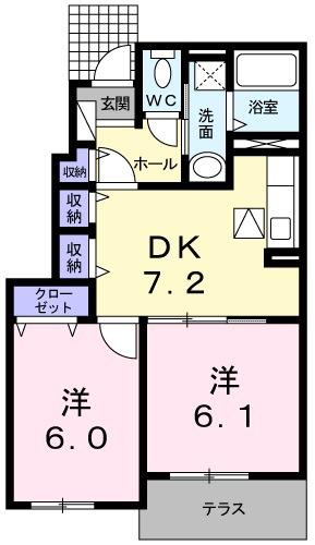 プロムナードI(2DK/1階)の間取り写真