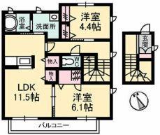 コンフォート(2LDK/2階)の間取り写真