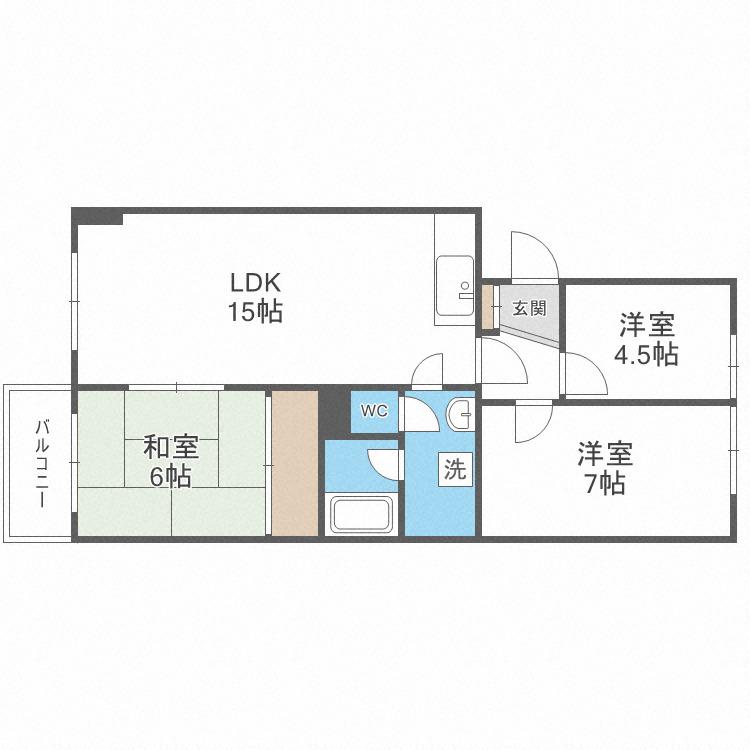 コスモロイヤル東苗穂B棟(3LDK/2階)の間取り写真