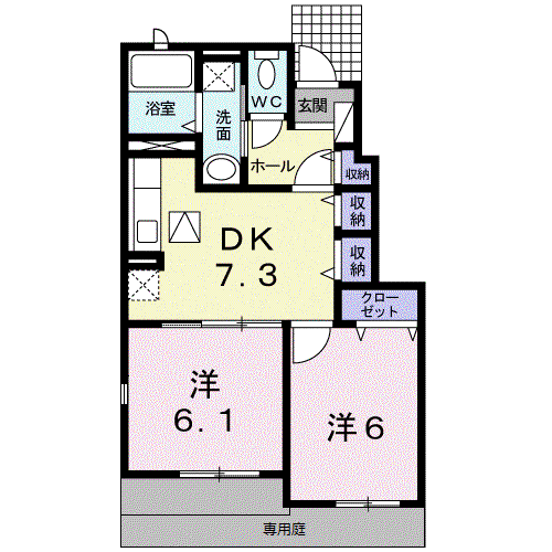 アバンツァート水尻(2DK/1階)の間取り写真