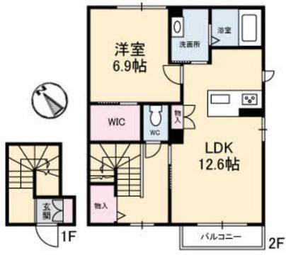 ルミナスキタヤマII(1LDK/2階)の間取り写真