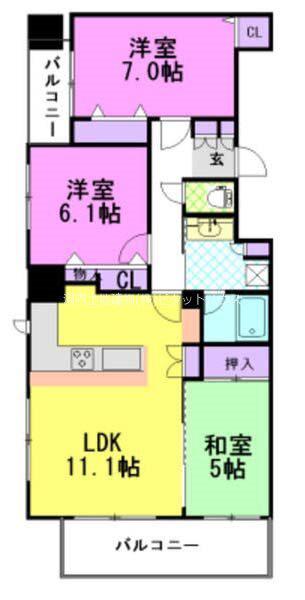 ザ・レジデンス宇都宮(3LDK/7階)の間取り写真