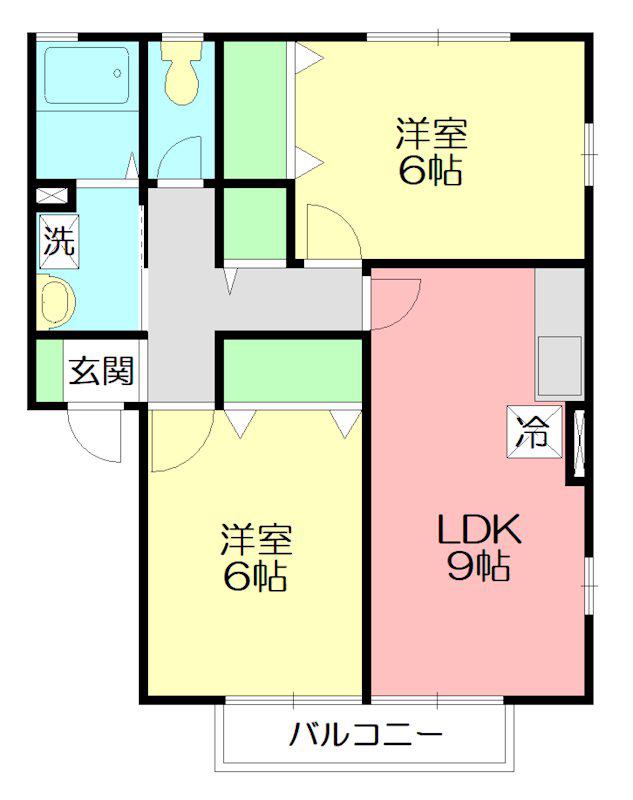 ロワールB(2DK/1階)の間取り写真