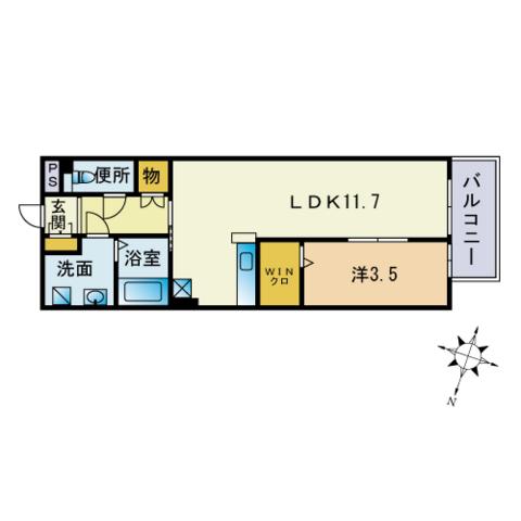 リヴェール学研都市(1LDK/2階)の間取り写真
