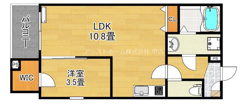 ジーメゾン鳳南ルシア(1LDK/2階)の間取り写真