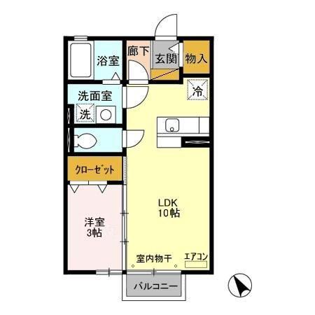 アムール・ヴィラ(1LDK/2階)の間取り写真