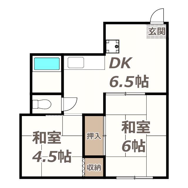 藤元ハイツ(2DK/1階)の間取り写真