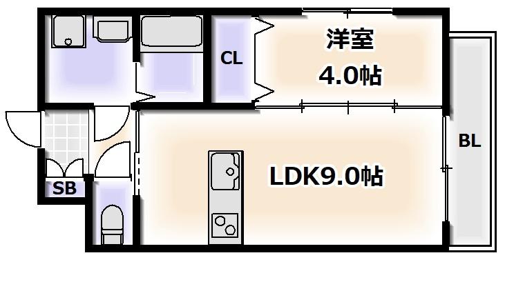 フォーゼ長居公園(1LDK/4階)の間取り写真