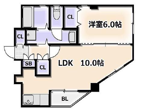 パルコート桜川(1LDK/3階)の間取り写真