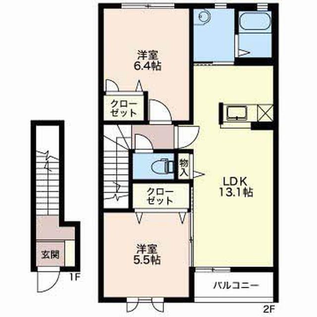 マーククオーレB(2LDK/2階)の間取り写真