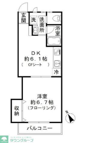 ベレーザ松陰(1DK/1階)の間取り写真