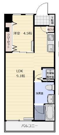 グランドフィオーレ春日町(1LDK/4階)の間取り写真
