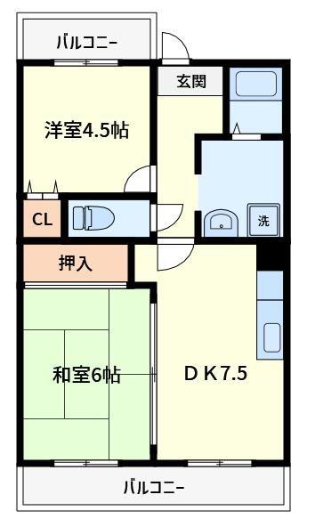 ビラシティ鈴木(2DK/2階)の間取り写真