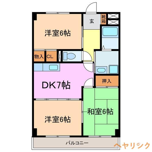 ニューパレス上ノ山(3DK/2階)の間取り写真