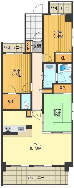 サンヒルズ国立(3LDK/5階)の間取り写真
