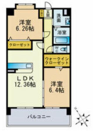 スカイシャトレ日佐(2LDK/4階)の間取り写真