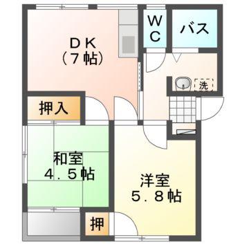 スカイハイツ(2DK/1階)の間取り写真